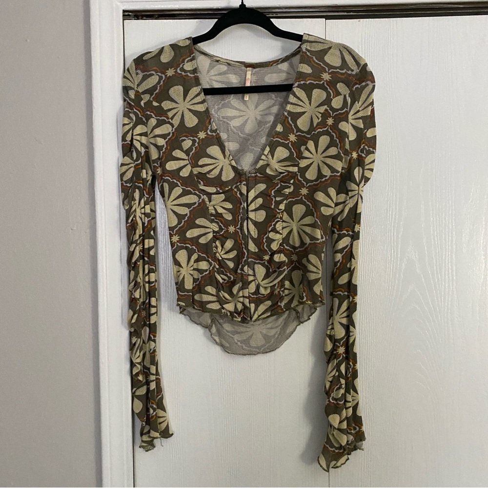 Floral V-Neck Long Sleeve Free People Top